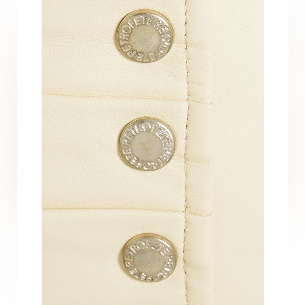 RETROFETE Willa Leather Pleated Skirt, Beige Size Small - Picture 4 of 11